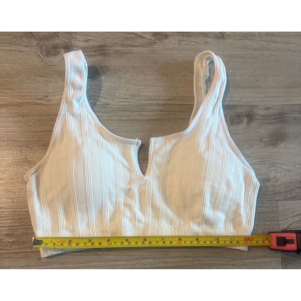 Lucky Brand Womens Ribbed V-Neck Bralette White Crop Top Size M RN71222